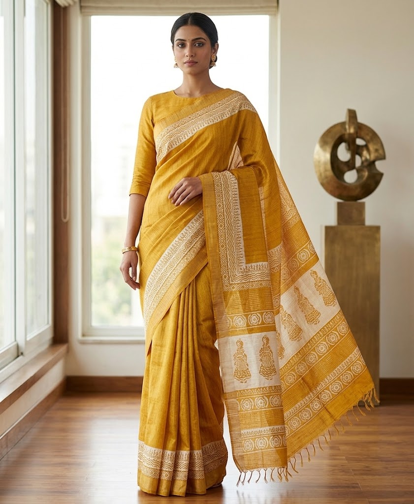 Surya Dhara Yellow White Gheecha Silk Saree