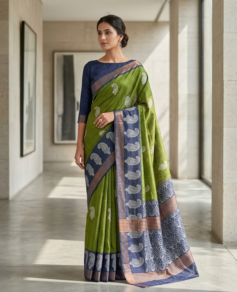 Neelkanthi Blue Green Gheecha Silk Saree