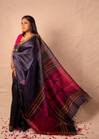 Shyama Dark Blue & Purple Tussar Gheecha Silk Saree