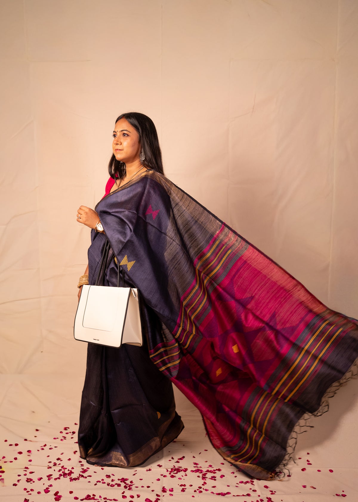 Shyama Dark Blue & Purple Tussar Gheecha Silk Saree