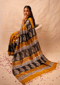 Kanak Yellow & Black Gheecha Silk Saree
