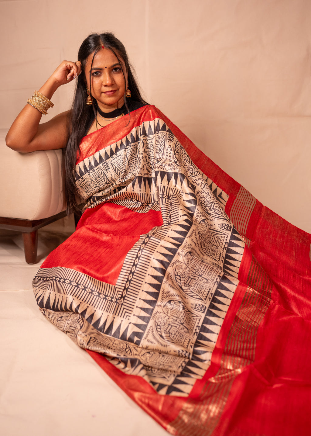 Lohita Red & Black Gheecha Silk Saree