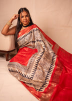 Lohita Red & Black Gheecha Silk Saree