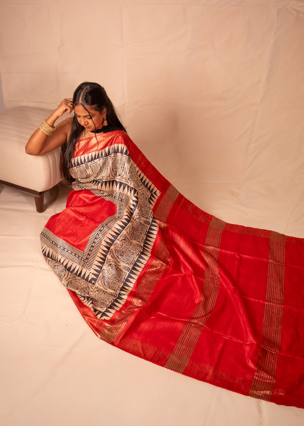 Lohita Red & Black Gheecha Silk Saree