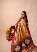 Abhira Yellow, Black & Red Gheecha Silk Saree