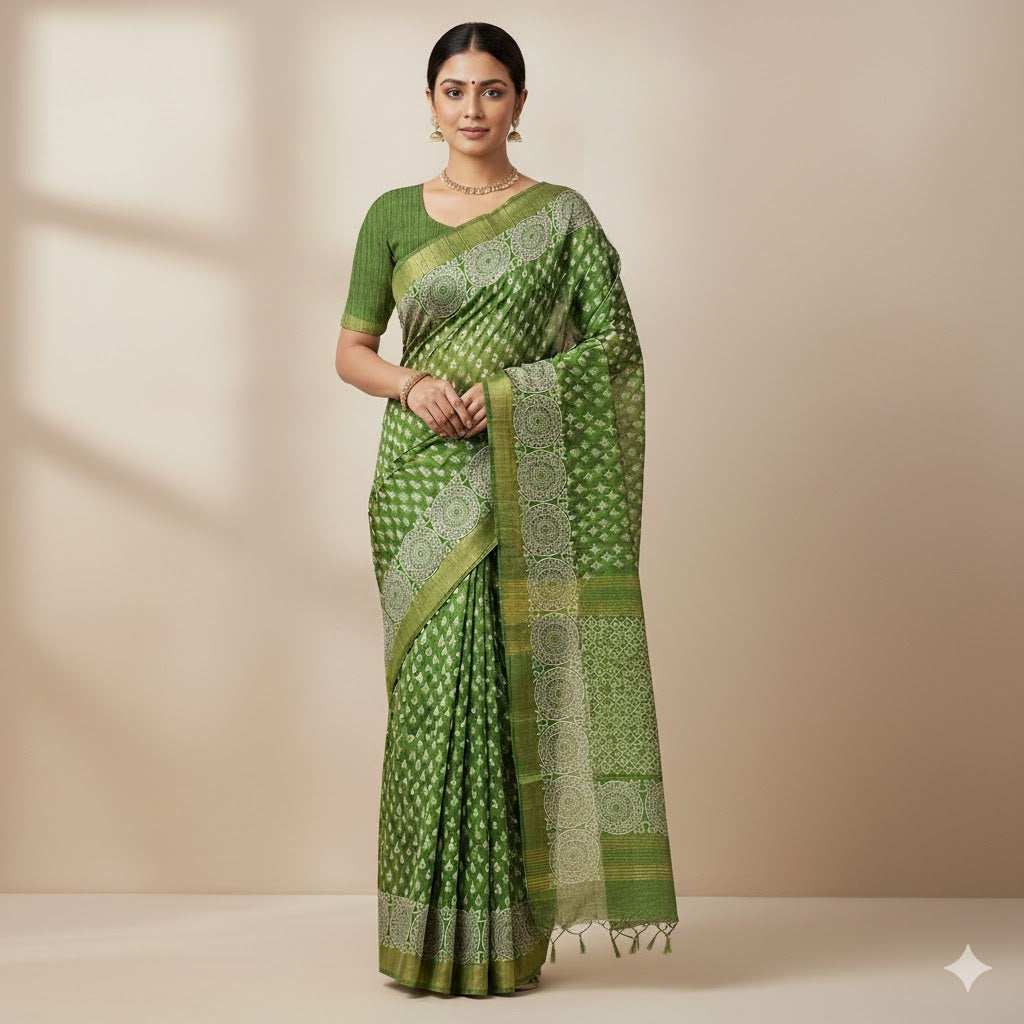 Harita Green Pure Gheecha Silk Saree