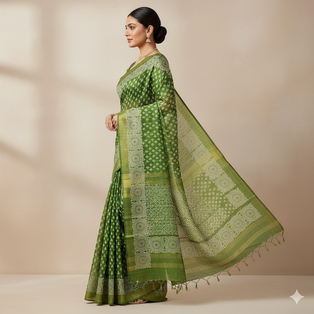 Harita Green Pure Gheecha Silk Saree