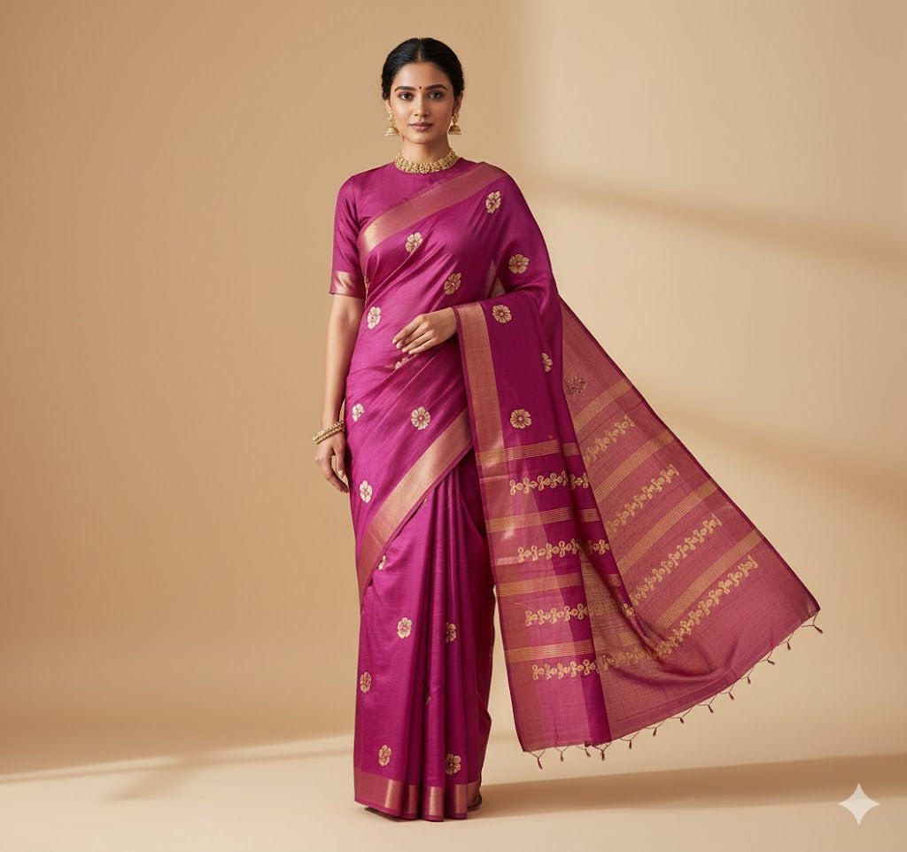 Padma Pink Pure Gheecha Silk Saree
