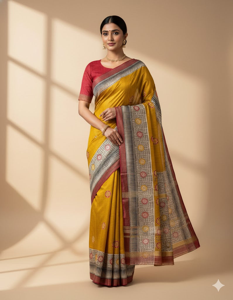 Rakta Sunehri Pure Gheecha Silk Saree