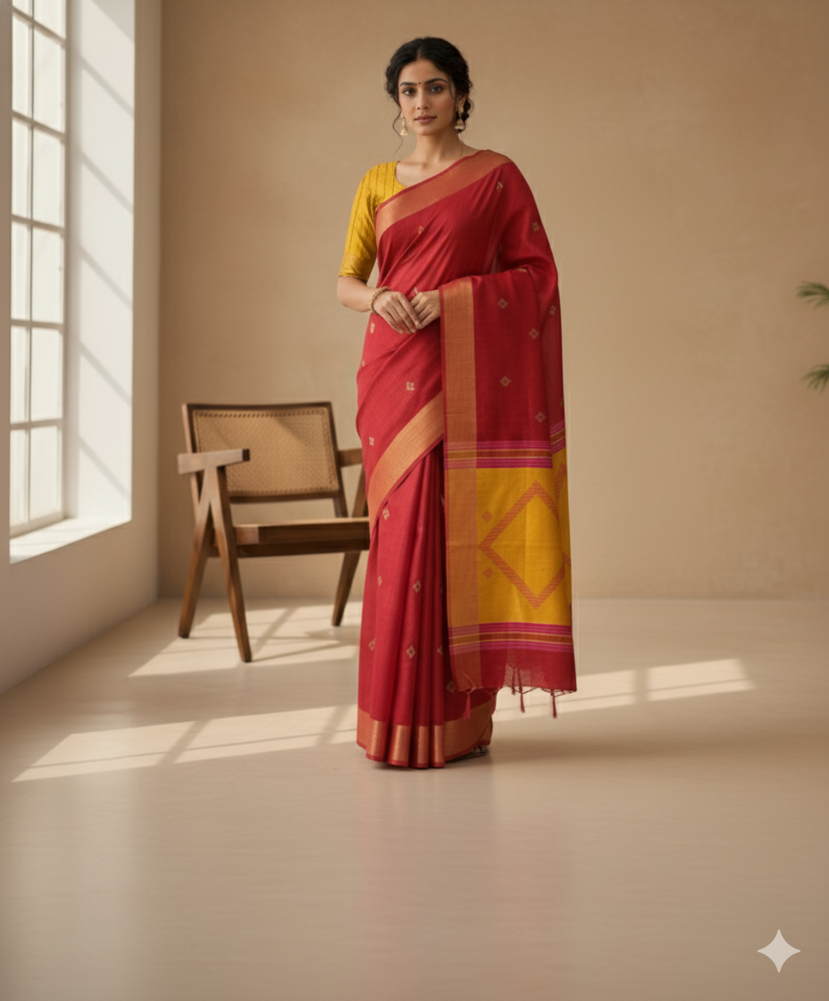 Raktabindu Gheecha Tussar Silk Saree