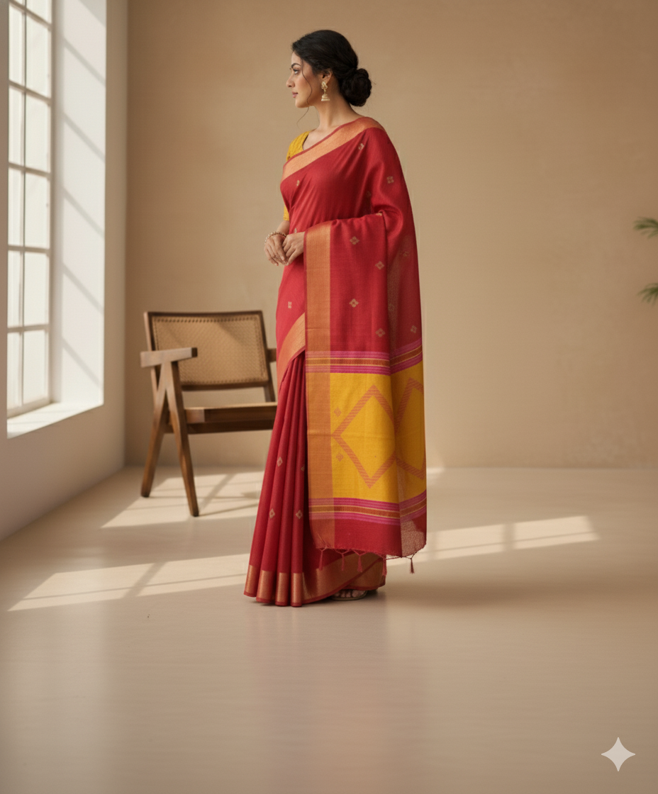 Raktabindu Gheecha Tussar Silk Saree