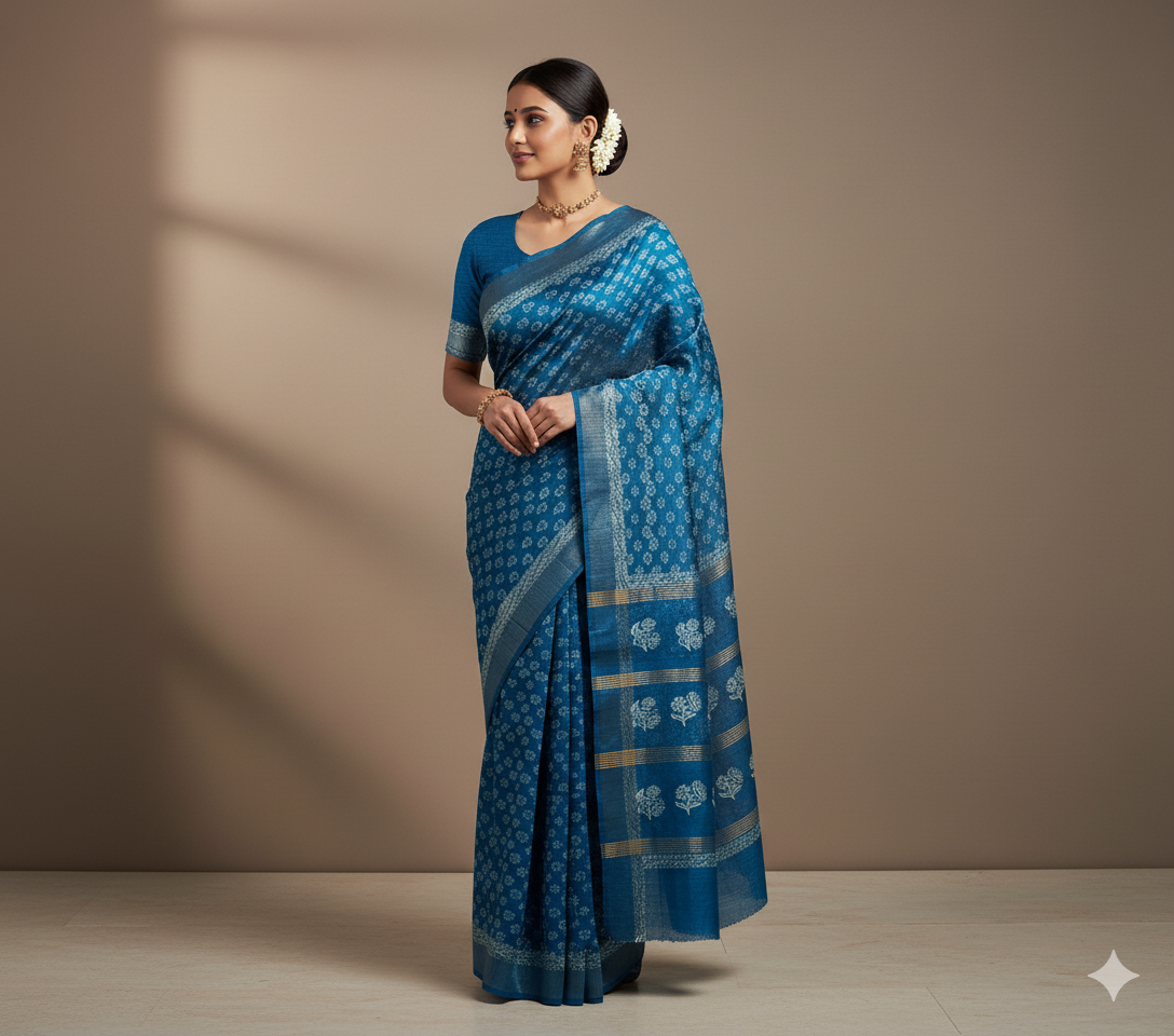 Neeltara Sea Blue Gheecha Silk Saree