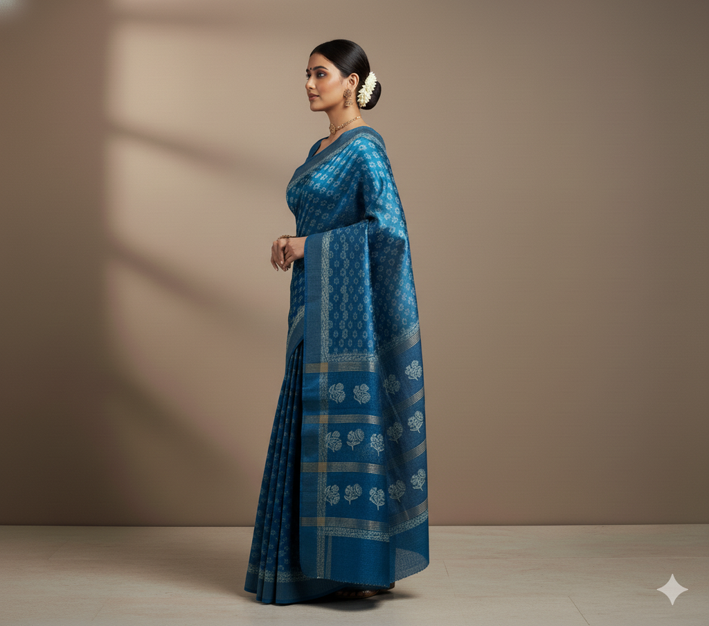 Neeltara Sea Blue Gheecha Silk Saree