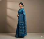 Neeltara Sea Blue Gheecha Silk Saree