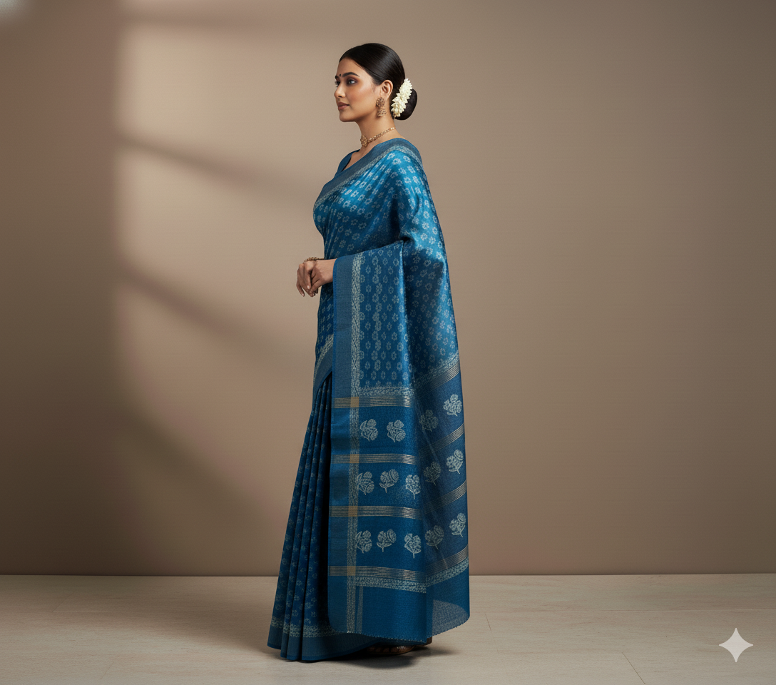 Neeltara Sea Blue Gheecha Silk Saree