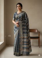Sanjh Grey Pure Gheecha Silk Saree