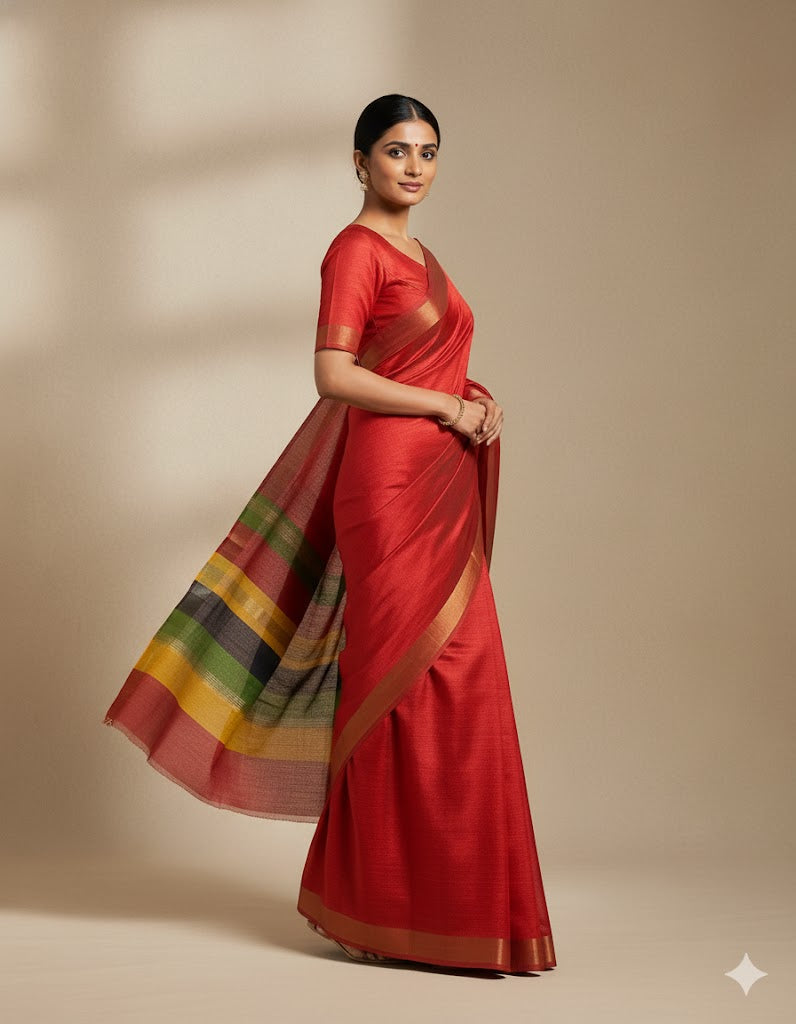 Rudrani Red Pure Gheecha Silk Saree