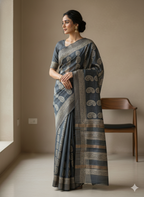 Sanjh Grey Pure Gheecha Silk Saree