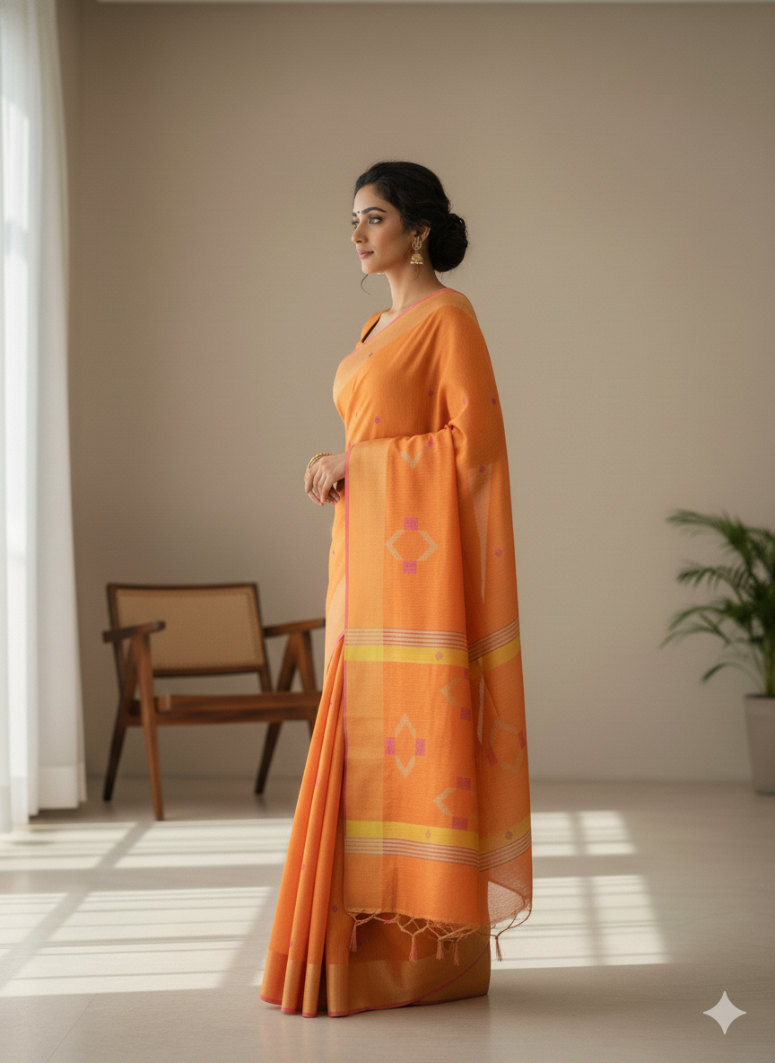 Bhor Orange Gheecha Tussar Silk Saree