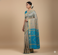 Neelshail Grey Teal Gheecha Silk Saree