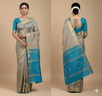 Neelshail Grey Teal Gheecha Silk Saree