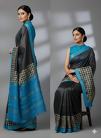Nilgiri Blue Black Gheecha Silk Saree
